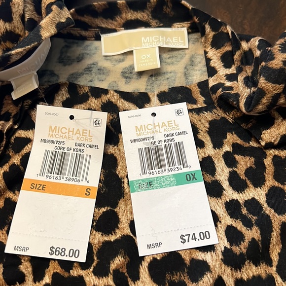 MICHAEL Kors Knit Jersey Cheetah Print Short Puff Sleeve Nubian Leather Top - Picture 11 of 11